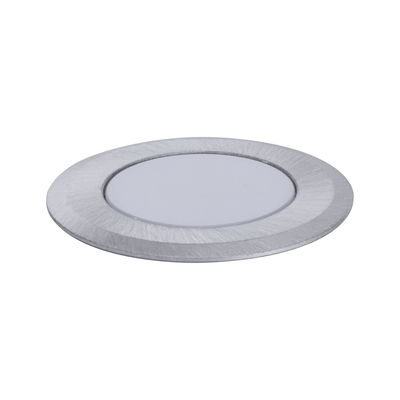 Round LED recessed panel in brushed silver aluminum for energy-efficient room lighting