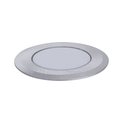 Round LED recessed panel in brushed silver aluminum for energy-efficient room lighting