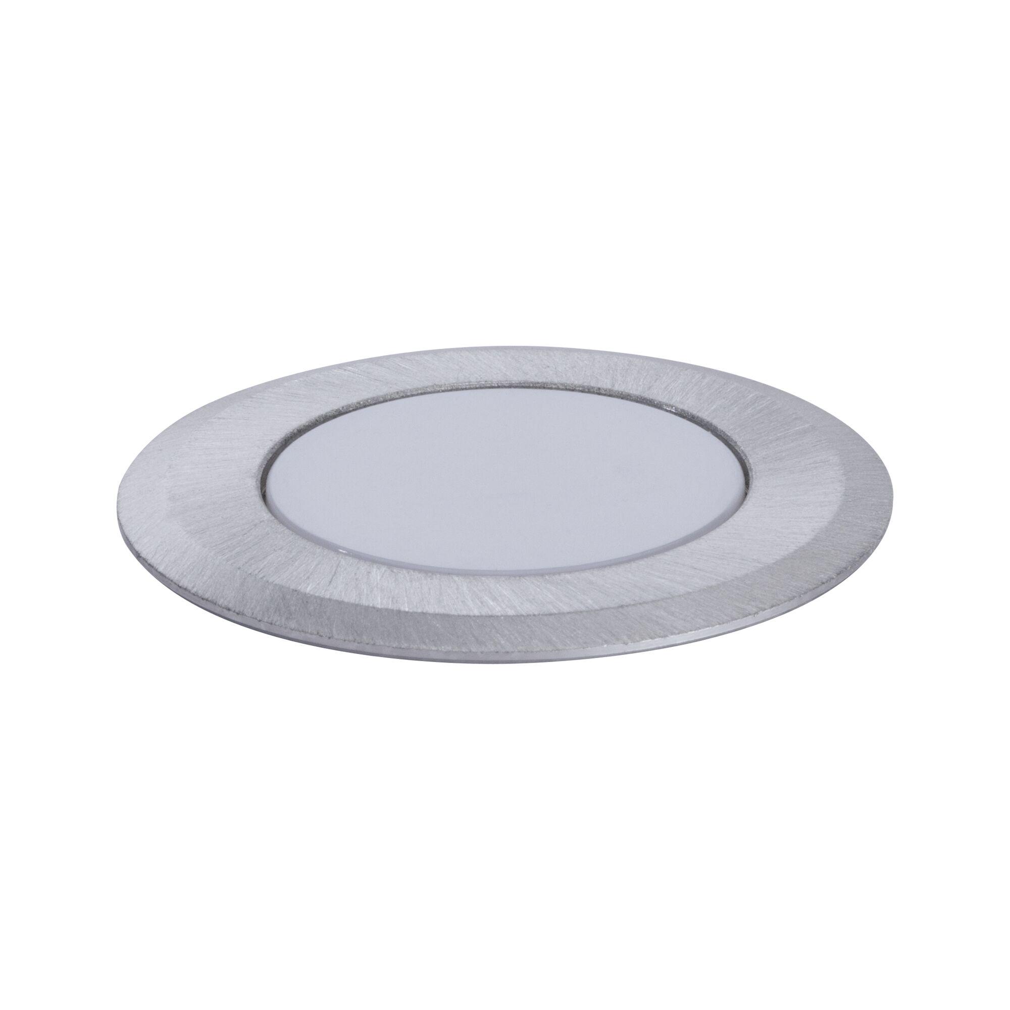 Round LED recessed panel made of brushed silver aluminium for energy-efficient lighting