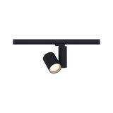 Black metal LED spotlight on track system for flexible indoor lighting solutions