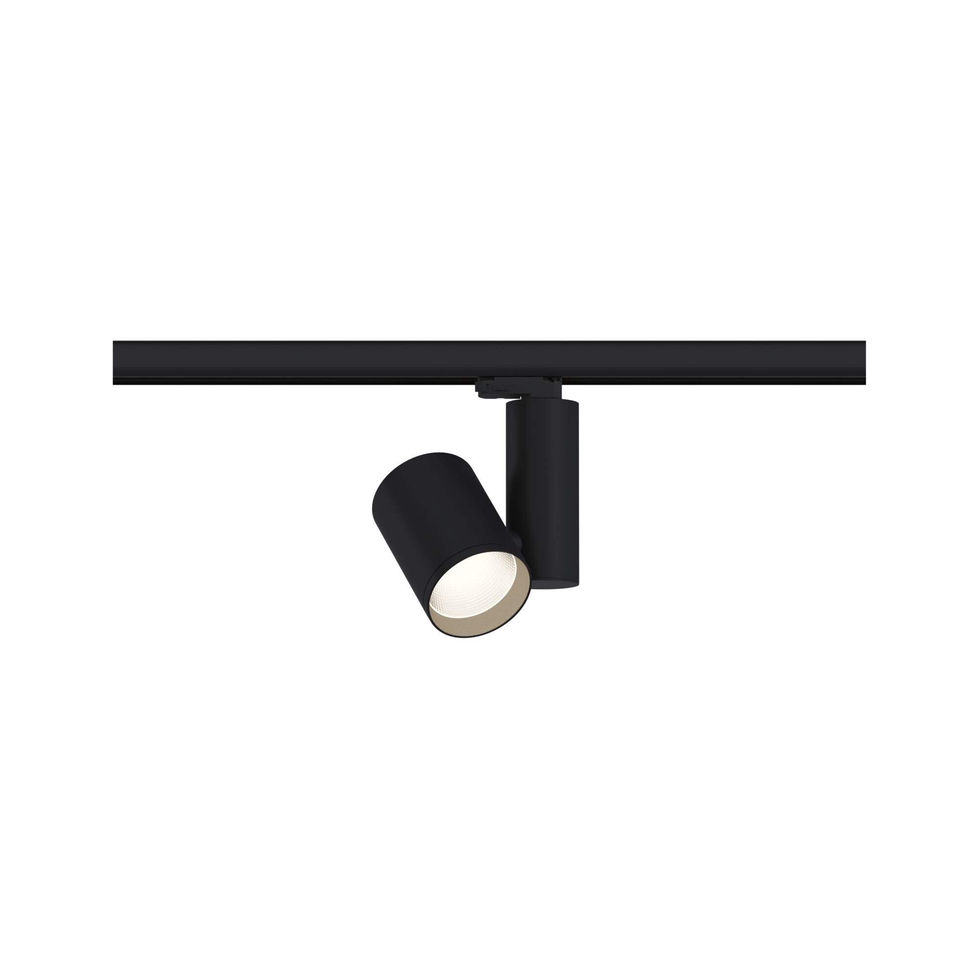 Zwarte metalen LED-spot op railsysteem voor flexibele binnenverlichting