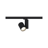 Black metal LED spotlight on track system for flexible indoor lighting solutions