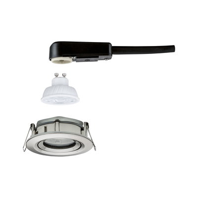 Edelstahl Einbaustrahler mit GU10 LED Lampe und schwarzem Anschlusskabel für moderne Beleuchtung