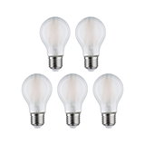 Fünf klare LED-Glühbirnen mit E27-Fassung für energiesparende Beleuchtung im Set.