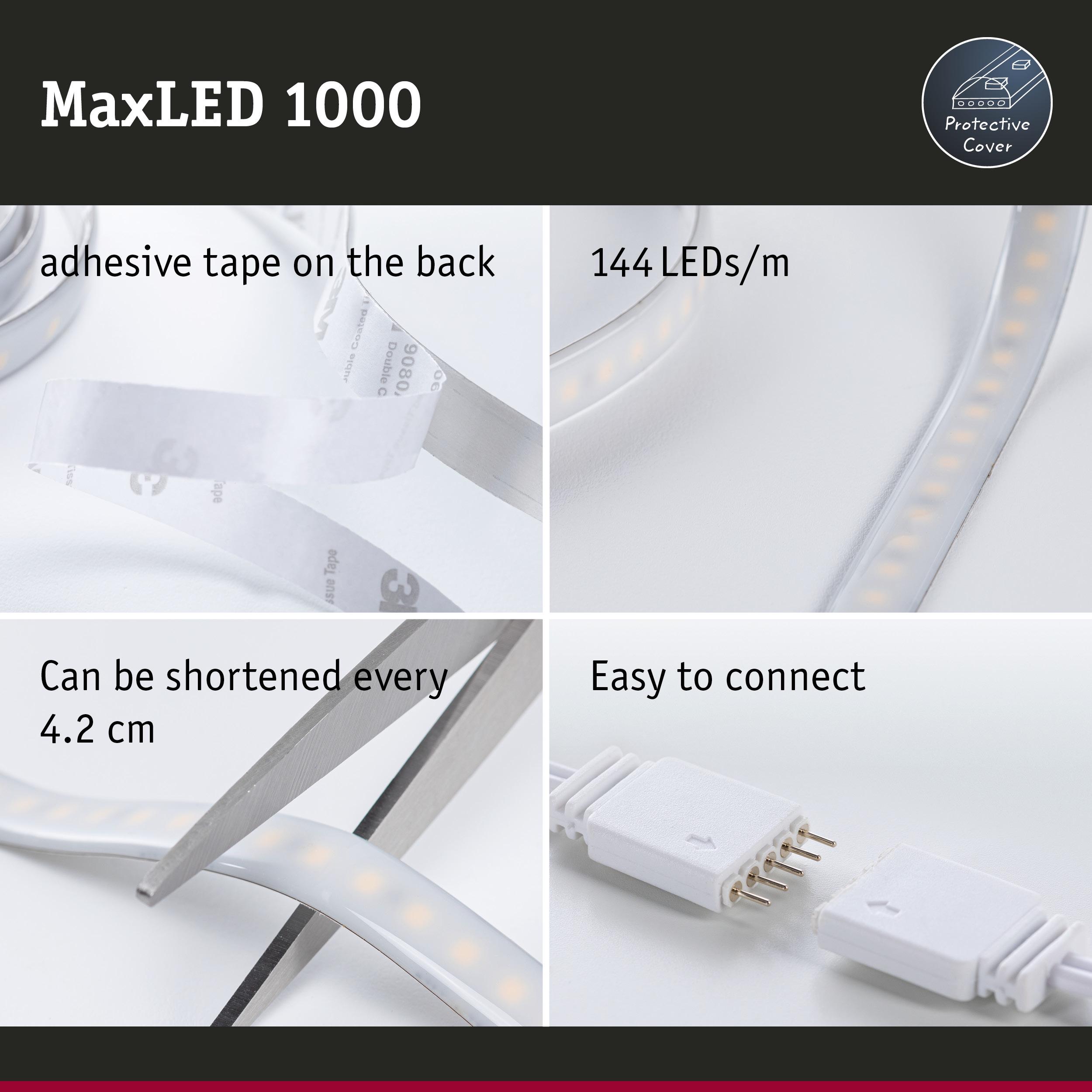 MaxLED 1000 LED strip with 144 LEDs/m, adhesive tape, cuttable every 4.2 cm, easy to connect LED lighting