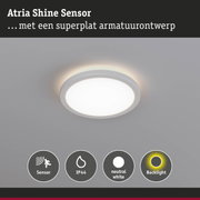 Ronde witte kunststof plafondlamp met sensor, IP44 bescherming, neutraal wit licht en achtergrondverlichting