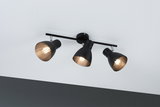 Three-light black metal ceiling spotlight with adjustable shades for modern room lighting