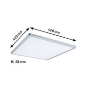 Quadratische LED-Deckenleuchte in Silber mit 420 mm Kantenlänge und 28 mm Höhe, energiesparend