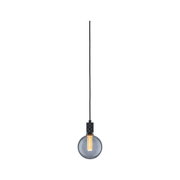 Pendant lamp with black cord and round smoked glass, warm LED light for modern interiors