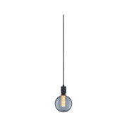Lampa wisząca z czarnym kablem i okrągłym dymionym szkłem, ciepłe światło LED do nowoczesnych wnętrz
