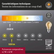 Caractéristiques techniques de l’ampoule extra warm white à 2500 K et durée de vie de 15000 h