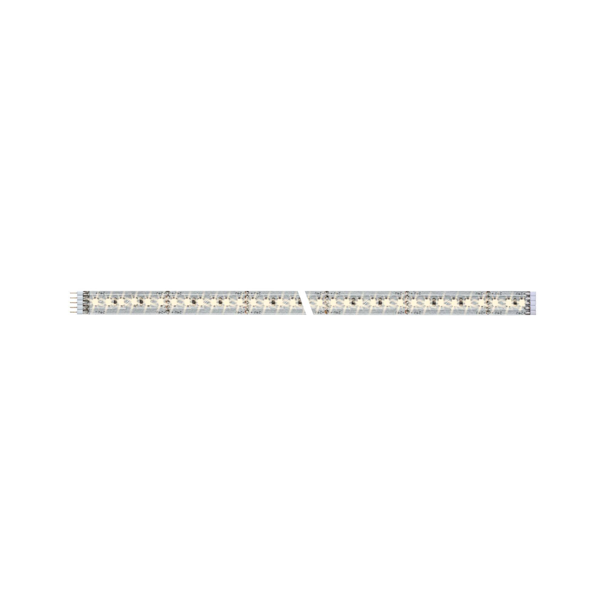 Long LED light strip with warm white LEDs on transparent base for flexible lighting solutions