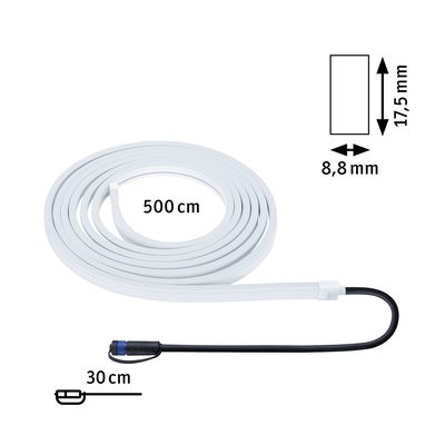 Witte LED-strip van 500 cm lang, 17,5 mm hoog, 8,8 mm breed met 30 cm kabel voor veelzijdige verlichting