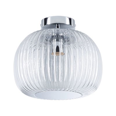 Ceiling light with ribbed clear glass and chrome metal in a modern lighting design