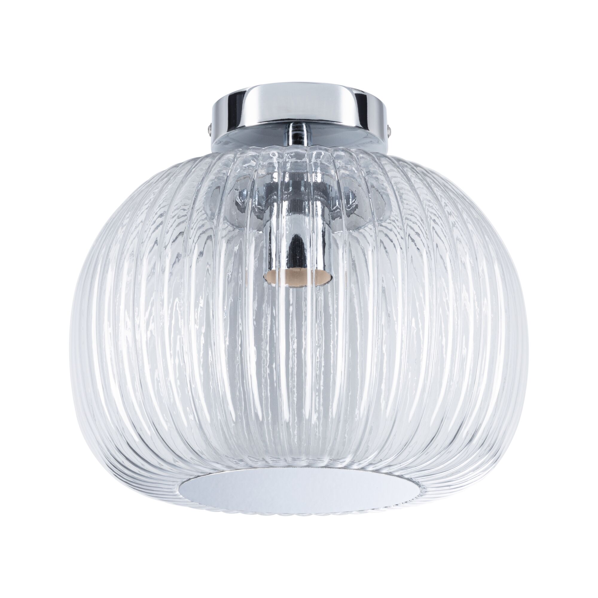 LED Deckenleuchte Ruya IP44 E27 230V max. 60W dimmbar Glas/Chrom Deckenleuchte mit geriffeltem transparentem Glas und verchromtem Metall in modernem Design
