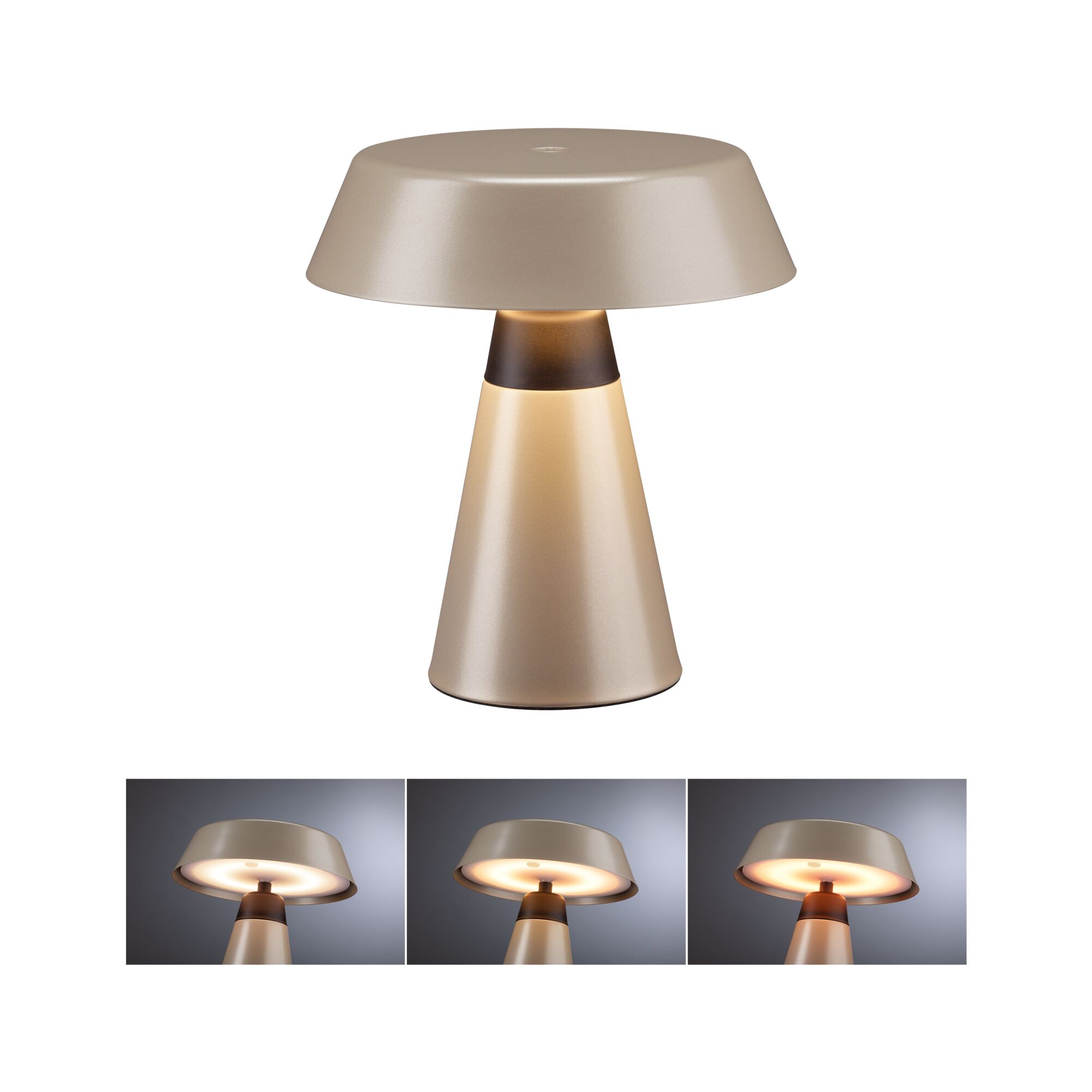 Akkuleuchte Lirox IP44 White Switch Champagner/Schwarz Moderne Tischleuchte aus Metall in Beige mit dimmbarer LED-Beleuchtung für stimmungsvolles Licht