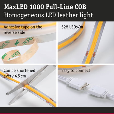 MaxLED 1000 LED strip with adhesive tape, 528 LEDs per meter, cuttable and easy to connect