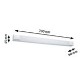 White LED wall light in plastic with chrome ends, 700 mm length, modern indoor lighting fixture