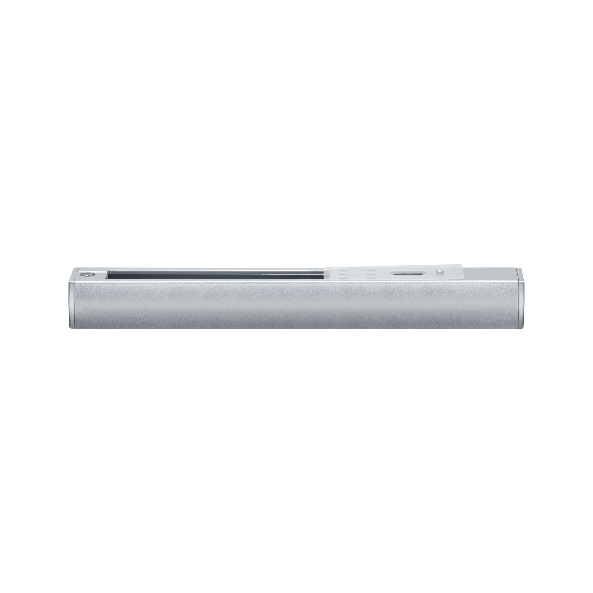Silver aluminium rail connector for LED track systems, modern lighting accessory in silver