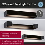 Zwarte LED-wandfloodlight Lucille van aluminium met IP44 en zwenkbare afdekking voor directe of indirecte verlichting