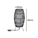 Black metal table lamp with grid design and white light source, 200 mm diameter, 400 mm height