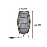 Black metal table lamp with grid design and white light source, 200 mm diameter, 400 mm height