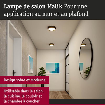 Lampe de plafond et murale Malik noire avec lumière blanc chaud pour couloir et salon