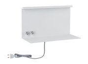 White metal wall bracket with two silver knobs and grey power cable for lighting fixtures