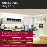 Modern kitchen featuring MaxLED 1000 2.5m LED strip for bright indoor and furniture lighting