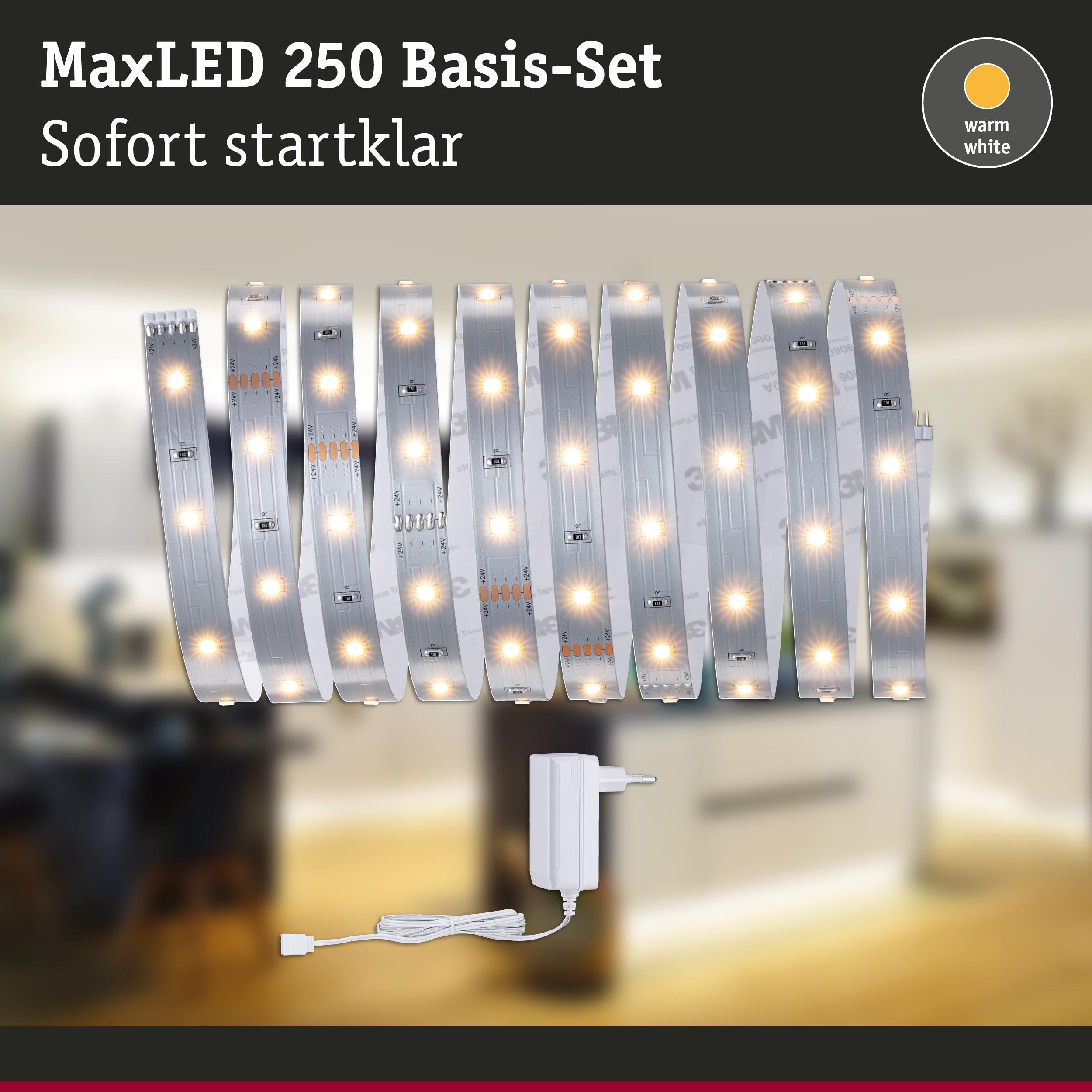 MaxLED 250 Basis-Set mit warmweißen LED-Streifen und Netzteil für einfache Raumbeleuchtung