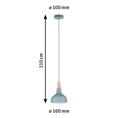 Suspension en métal bleu avec détails en bois et cuivre, 110 cm de long, 16 cm de diamètre, éclairage LED