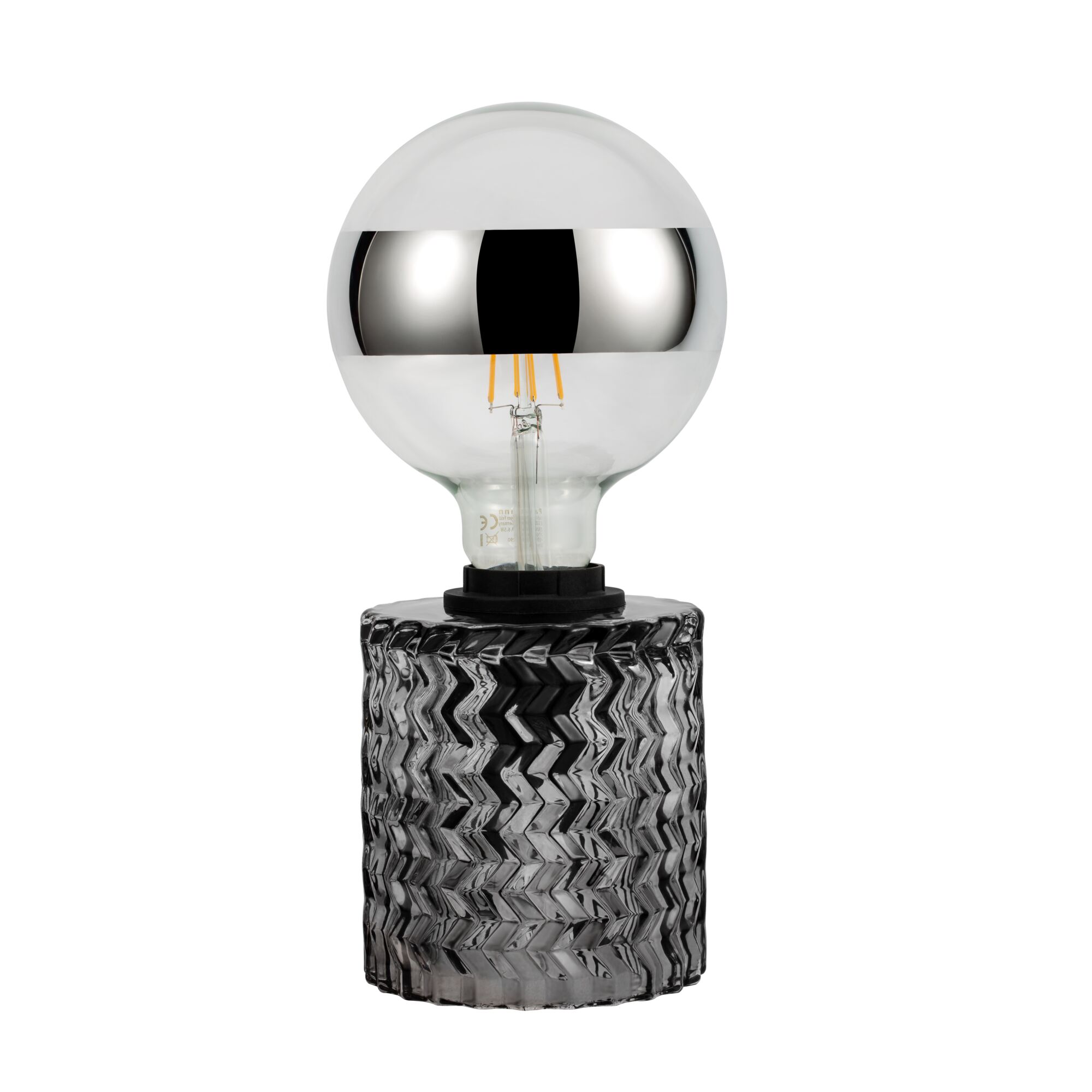 Paulmann Pauleen LED-tafellamp Crystal Smoke E27 max. 20W Rookglas Gloeilamp met zilveren spiegelkap en heldere glazen voet op zwarte gestructureerde houder