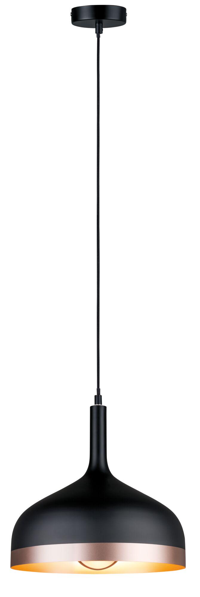 Black metal pendant lamp with copper edge and warm light for modern living spaces