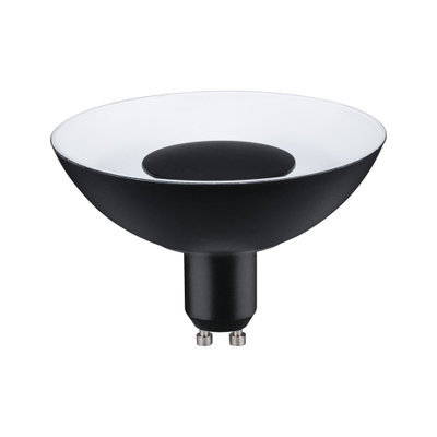 Schwarze LED-Reflektorlampe mit weißem Reflektor und GU10-Sockel für energiesparende Beleuchtung