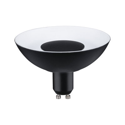 Black LED reflector lamp with white reflector and GU10 base for energy-efficient lighting