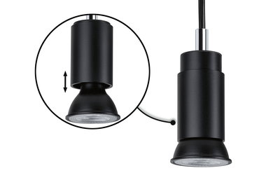 Sort metal LED-pendel med justerbart hoved til alsidig belysning