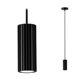 Black aluminium pendant light with ribbed cylindrical design for modern indoor lighting