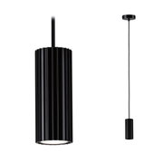 Suspension noire en aluminium avec design cylindrique rainuré pour éclairage intérieur moderne