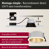 Montage simple d'un spot LED encastré blanc de 55 mm de profondeur avec raccordement direct 230 V