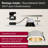 Montage simple d'un spot LED encastré blanc de 55 mm de profondeur avec raccordement direct 230 V