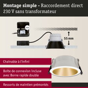 Spot encastré blanc avec intérieur doré et boîte de connexion pour 230V sans transformateur