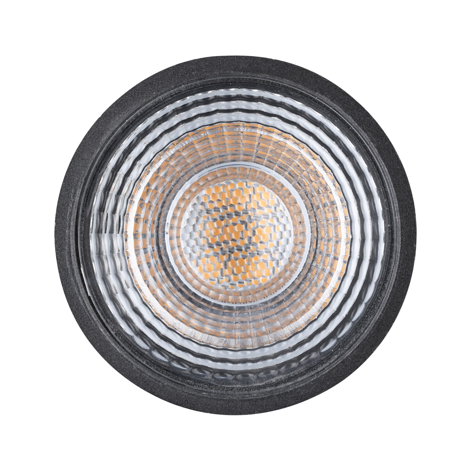Verre rond pour spot encastré LED avec cadre noir et réflecteur texturé pour éclairage intérieur