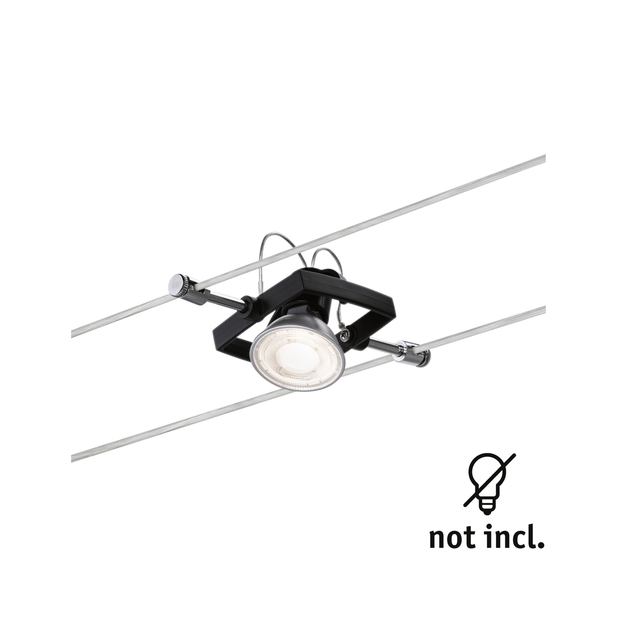 Black metal LED cable spotlight holder with glass lens, bulb not included, modern lighting fixture