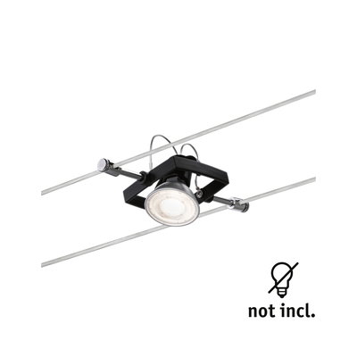 Black metal LED cable spotlight holder with glass lens, bulb not included, modern lighting fixture