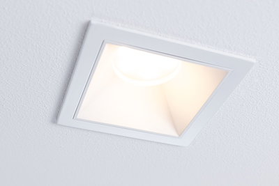 White square recessed spotlight made of plastic with warm white light for modern interiors