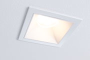 White square recessed spotlight made of plastic with warm white light for modern interiors