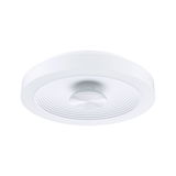 Round white ceiling light with concentric grooves and central silver plastic element for modern lighting