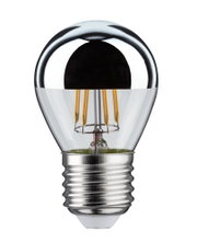 LED-Glühbirne mit silberner Spiegelkappe und transparentem Glas für energiesparende Beleuchtung