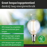 Energiezuinige LED-gloeilamp met helder glas en zilveren fitting voor efficiënte verlichting
