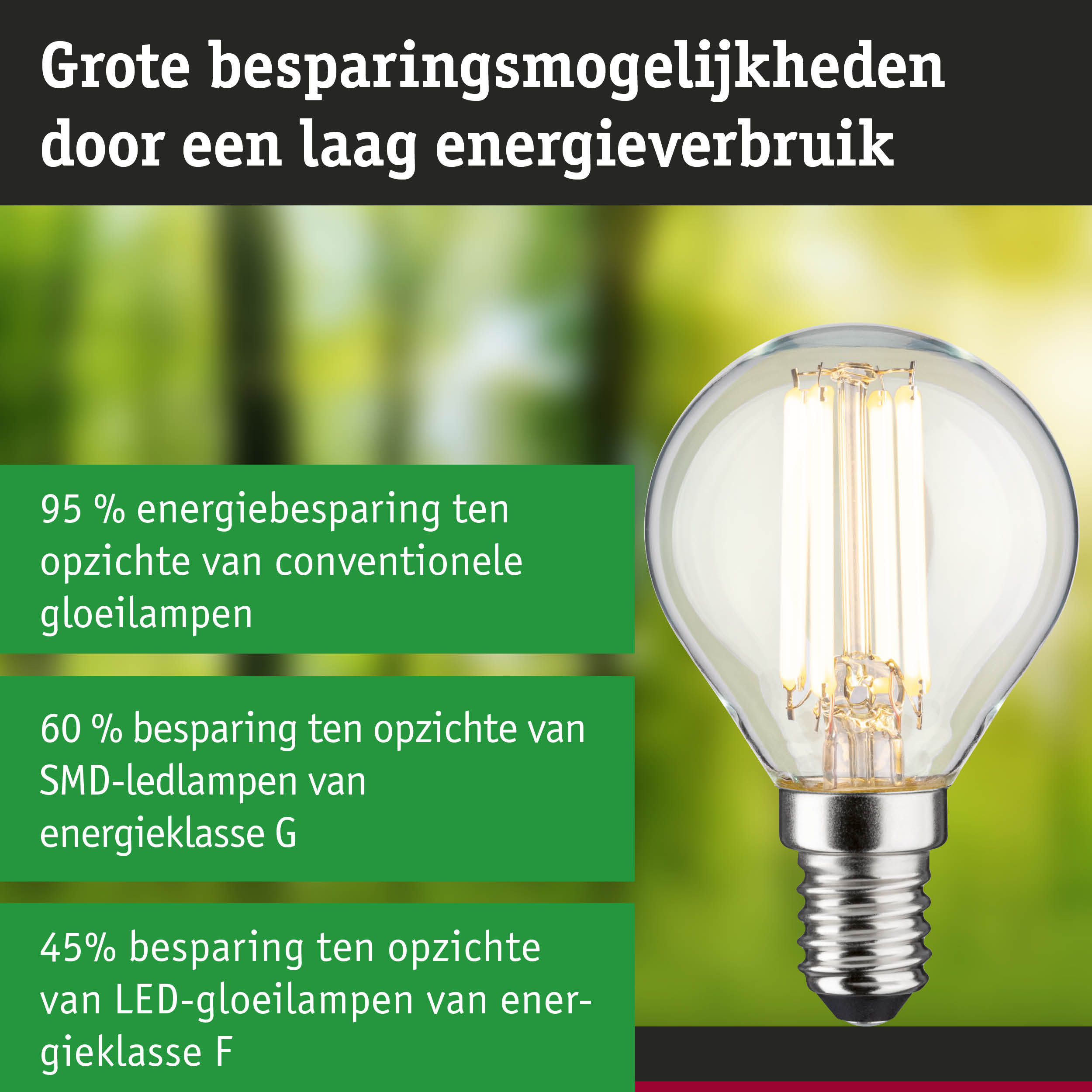 Energiezuinige lamp met helder glas en zilveren fitting toont groot besparingspotentieel